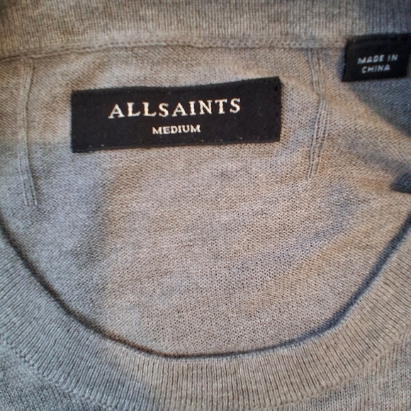 All Saints Mode Merino Crew Neck  Ramskull Grey Sweater Size M - Picture 6 of 9